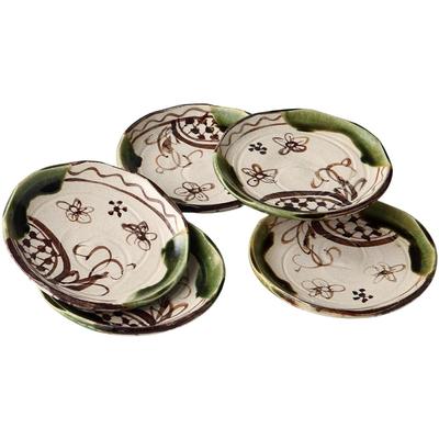 Kleines Tellerset xx Shiokusa Kiln Oribe Madotsuru Tellerset Keramik Seto Ware Made in Japan Ale-net B13,6 T13,6 H2,8cm