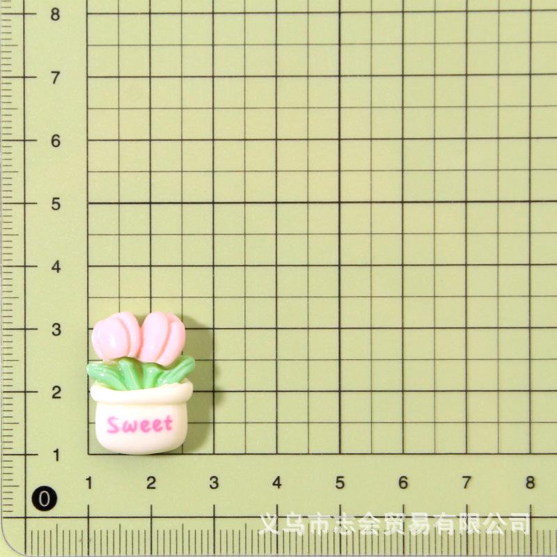 Cartoon Tulip Flower Pot Resin Accessories: Phone Case, Hair Clip, Clog Shoe Decor & Car Interior Ornaments