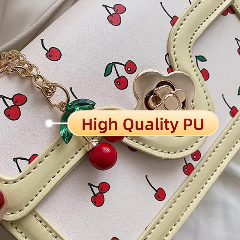 Sweet Cherry Square Chains Crossbody Bags for Woman Luxury Designer Brand Handbags Shoulder Bag New Female Black White HandBag
