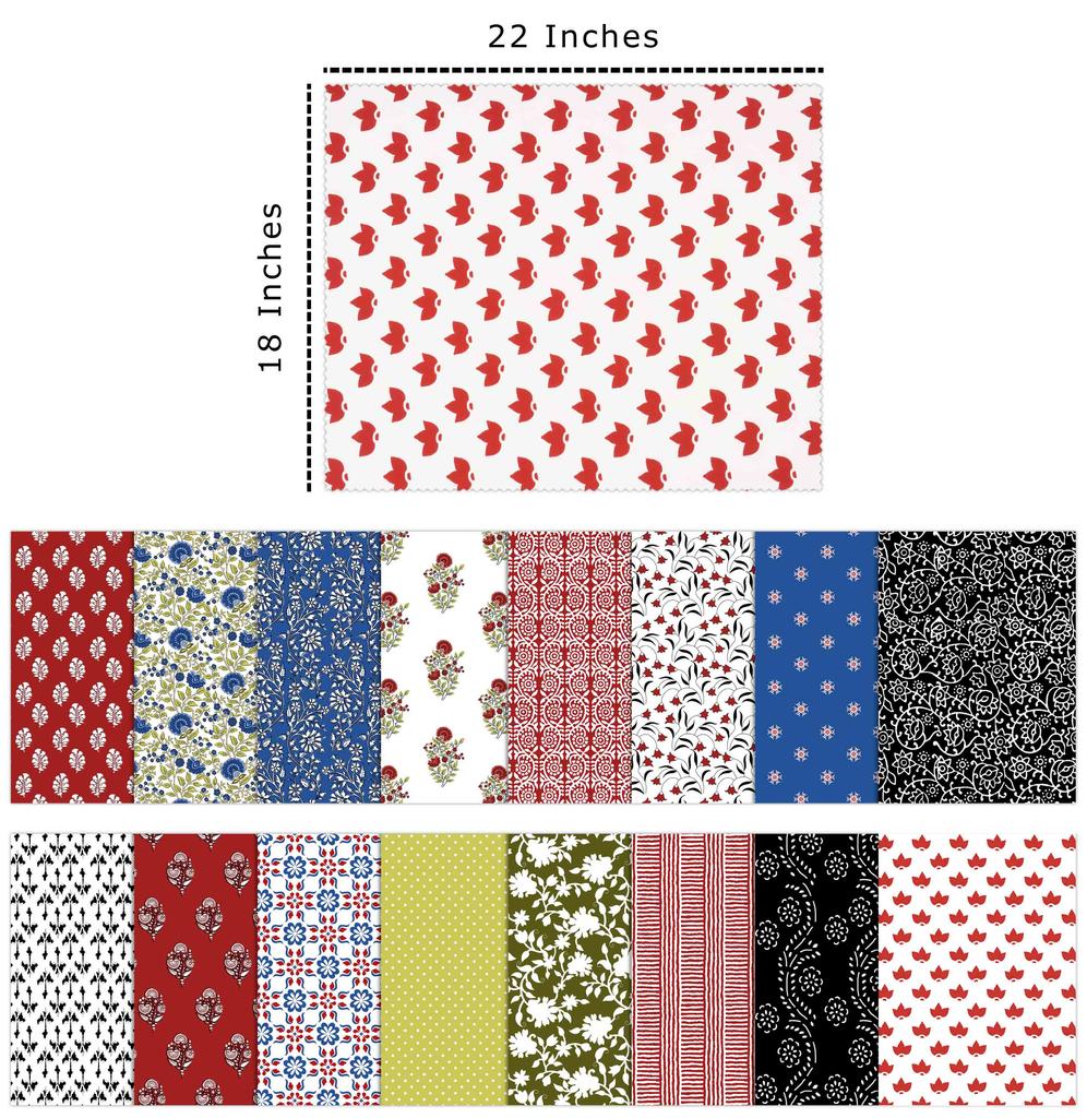 Soimoi 16 Pc Fat Quarter Bundle,  Block  Print 18"x 22"  DIY Patchwork-  100   Cotton  Pre-Cut Quilting Fabric