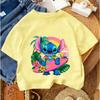 Stitches Child Cotton Tee Short Sleeve Blue Alien Ears Character Summer Daily Wear