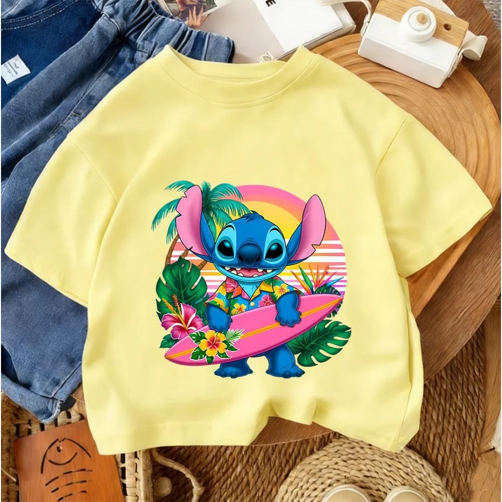 Stitches Child Cotton Tee Short Sleeve Blue Alien Ears Character Summer Daily Wear