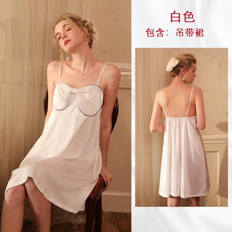 Autumn and eastern season satin ice silk pajamas, women s solid color suspender pajamas, women s sexy butterfly pajamas, loungewear S