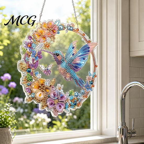 Sparkly Window Hanging Decoration Diamond Art Suncatcher Kit, DIY Sun Catcher Craft Home Decor Acrylic Decoration, Faux Project for Adults 5D