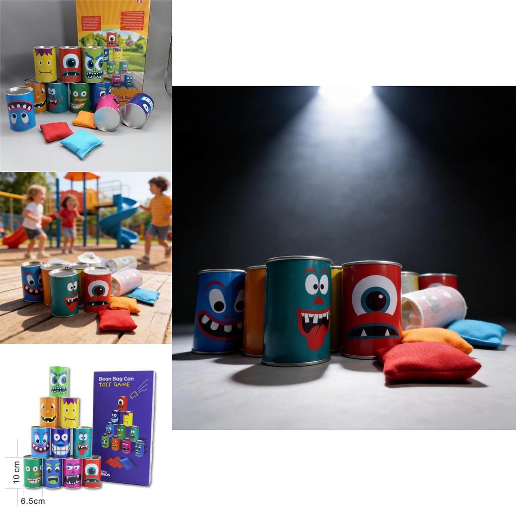 Iron Kids Bean Bag Toss Game Set With 10 Cans And 3 Sandbags For Parent Child Play