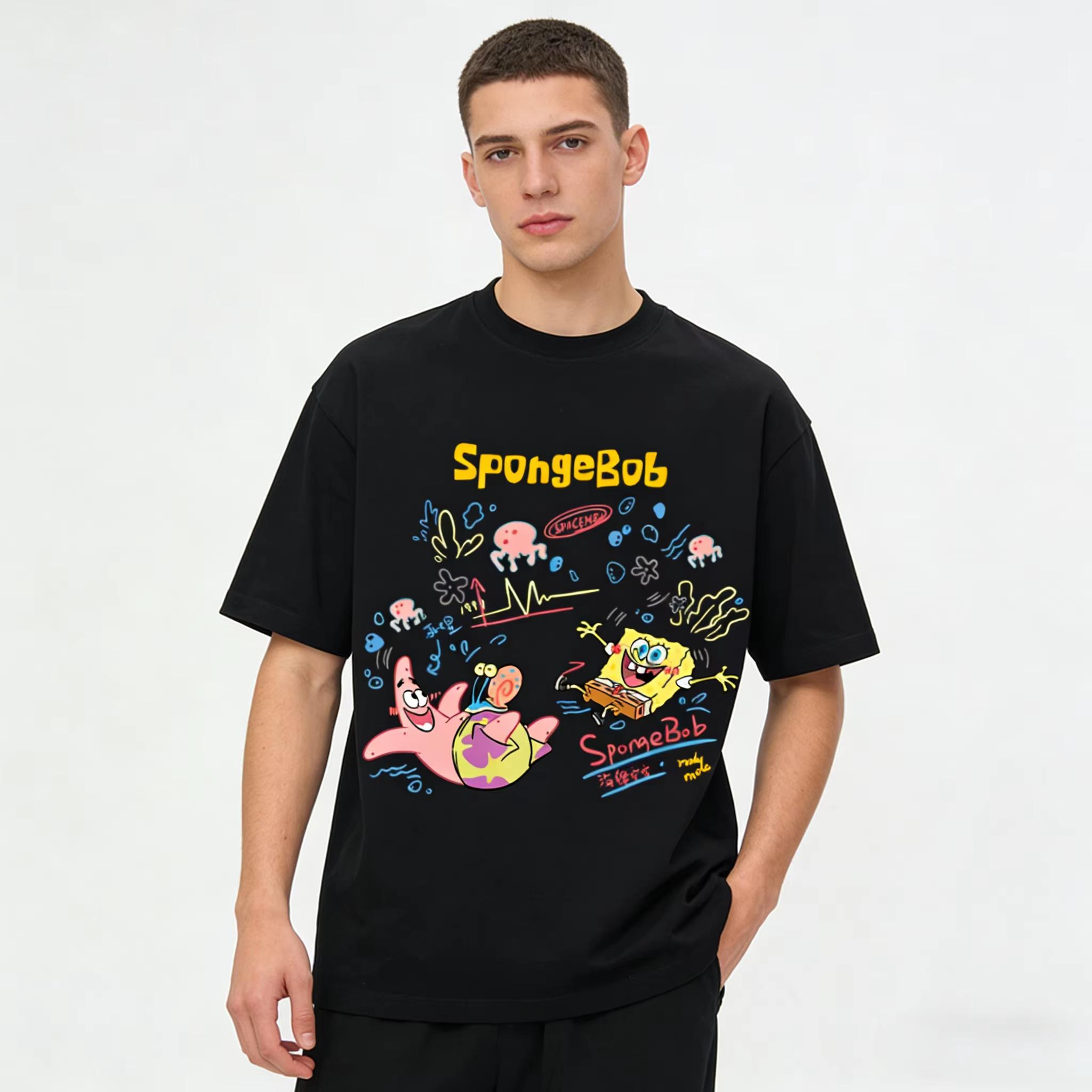 2026 New SpongeBob SquarePants Patrick Star Unisex Fashion Casual Loose Short Sleeve TShirt Cartoon Print Streetwear Top S разноцветный