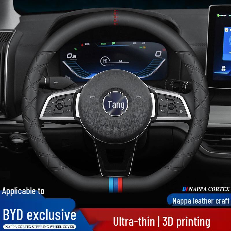 BYD Steering Wheel Cover: Genuine Leather Fit for Tang, DMI, Song Pro, Qin Plus, Han EV, Dolphin, F3, S7.