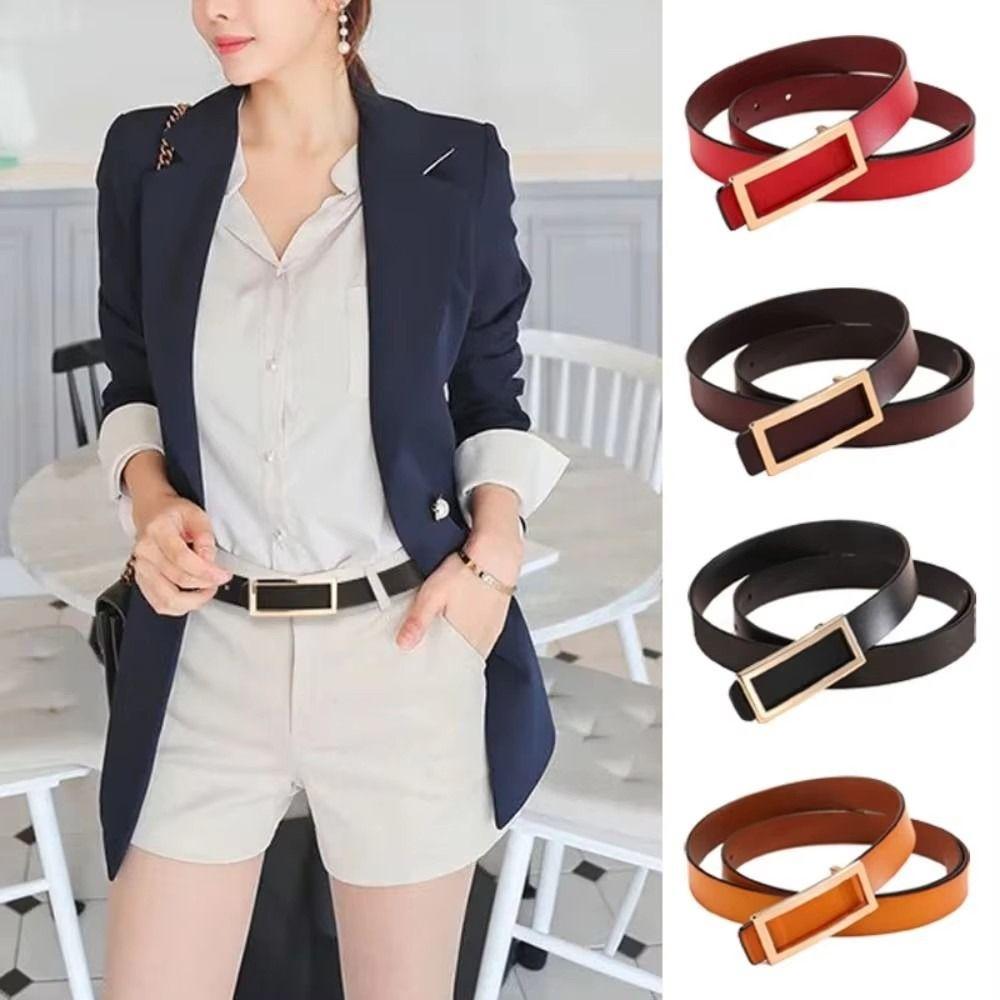 Fashion Dress Belt Rectangle Buckle Waist Belt Waistband Narrow Belt  Female