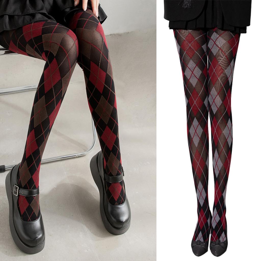 Checkered Argyle Plaids Pattern Pantyhose for Women Reinforced Toe Everyday Use Soft Nylon Opaque Tights Stockings