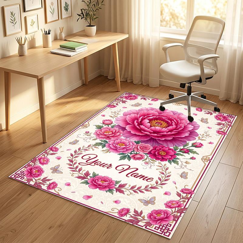Floral Fantasy Theme Soft Crystal Velvet Rug Custom Name & Text Print Non Slip Floor Rug for Bedroom Living Room