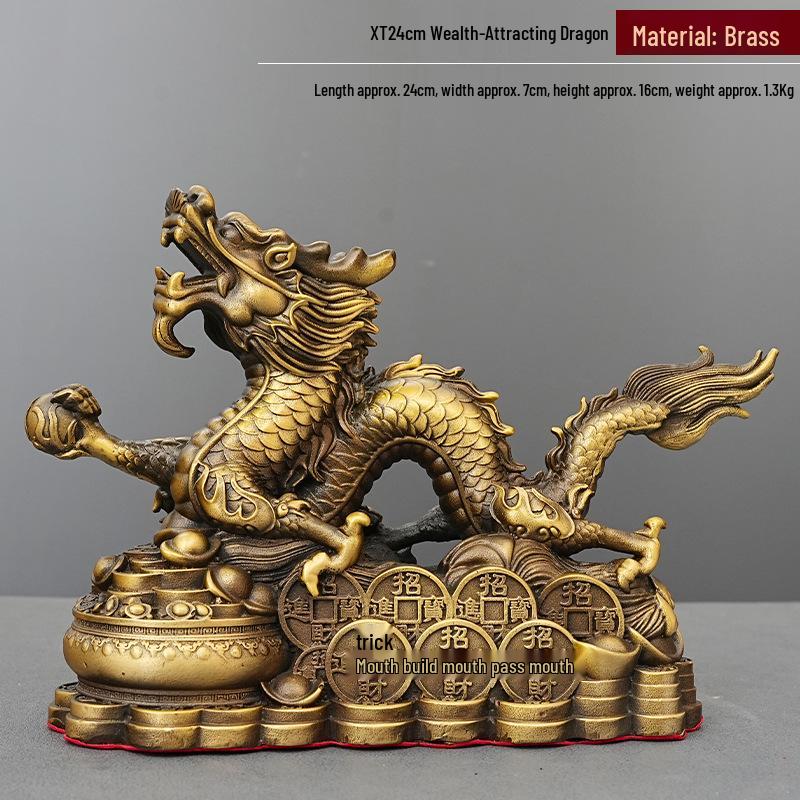 Wealth-Attracting Yellow Brass Dragon Ornament for