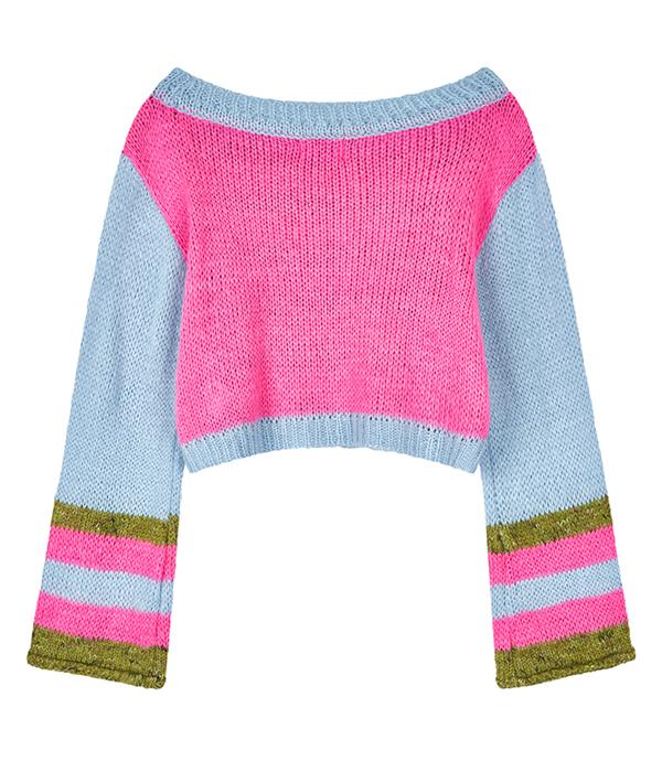 YOUTHBATH Color Stripe Cropped Knit_Pink