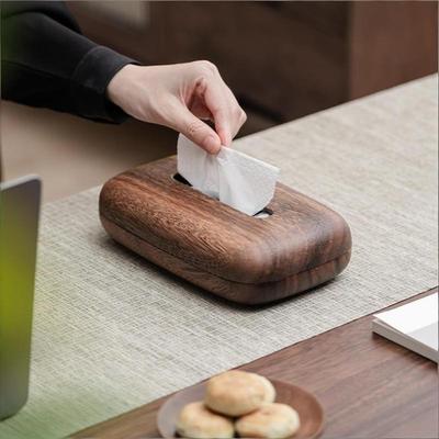 Walnut Tissue Box Cover - Modern Vintage Design, Premium Wood, For Desk & Bathroom Decor. Easy Refill, Polished Finish