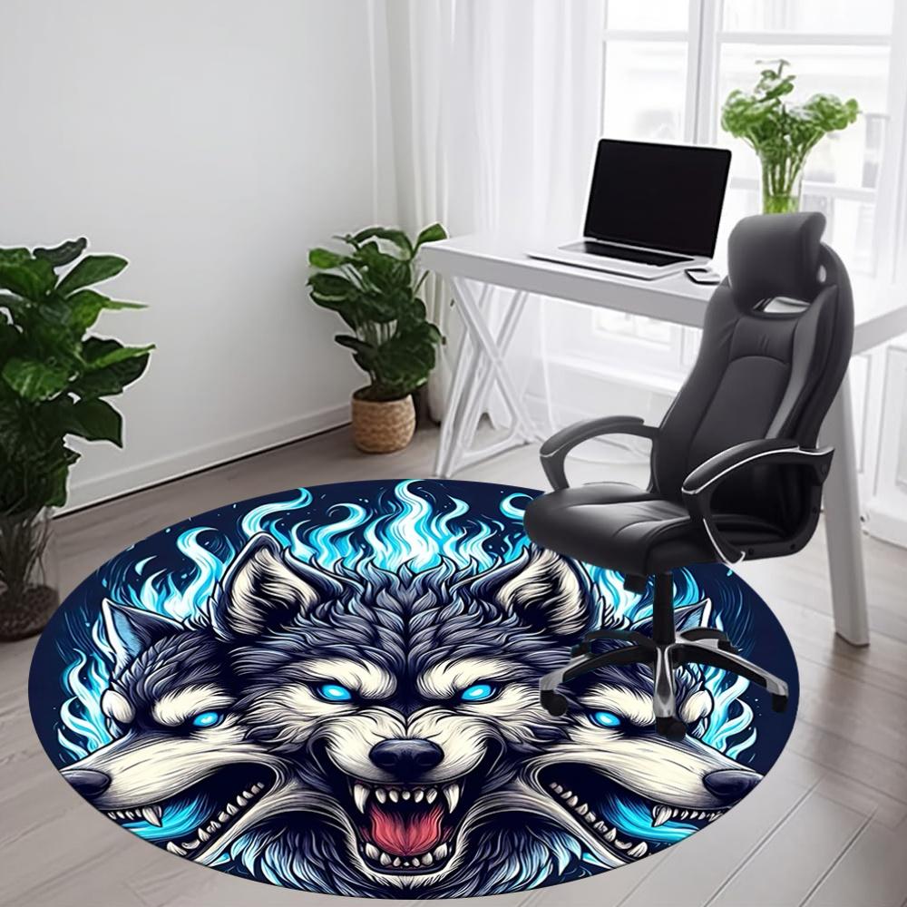 1pc Wolf Pack Office Round Area Rug, Under Office Chairs Bedroom Living Room Home Decor, Room Deco