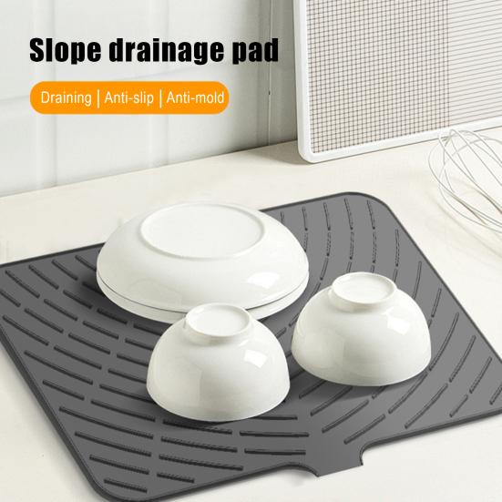 Silicone Kitchen Drain Mat Anti-Slip Insulated Countertop Protective Pad High-Temperature Resistant Slope Draining Mat for Fun Function
