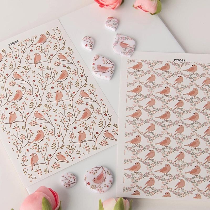 Flower Clay Transfer Paper Bird Flower Transfer Paper Water Soluble Transfer Paper for Clay Earrings Jewelry Making