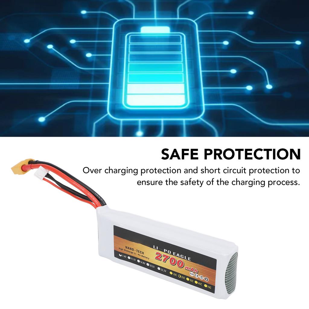 7.4V 2700mAh 2s 25C LiPo Battery Lightweight Long Lasting Use for Wltoys RC Car Helicopter Airplane Drone Boat