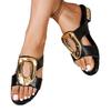 Winter new open-toed one-word cool slippers women's casual square heel metal buckle niche sandals