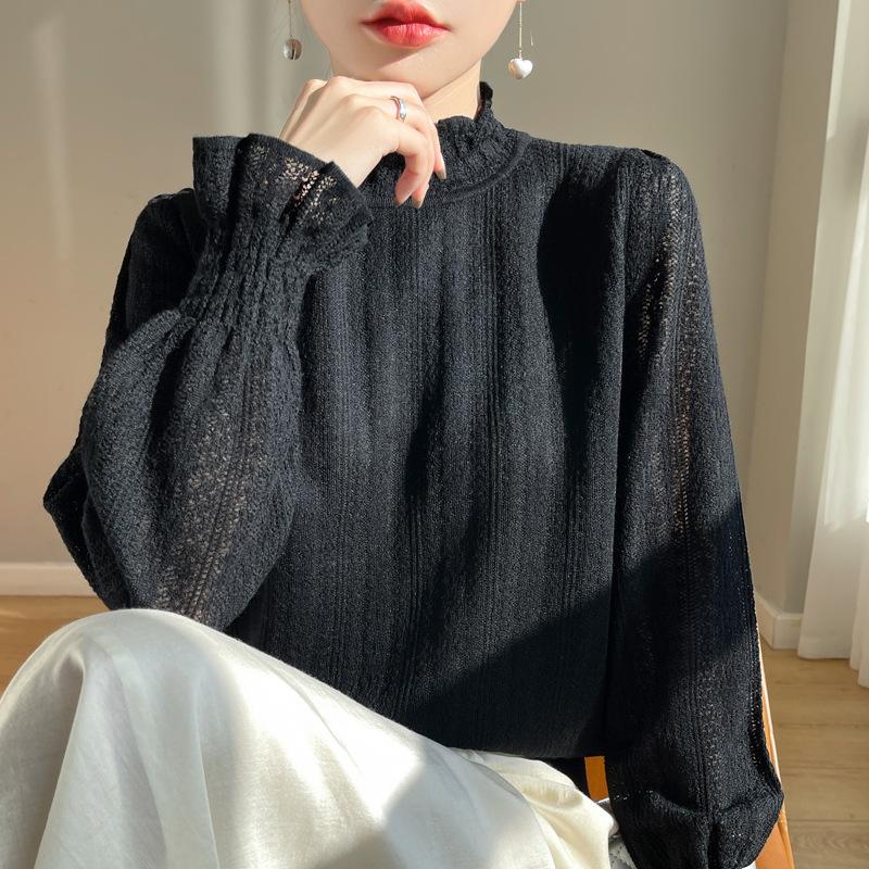 Primavera e Outono Feminino Malhas Meia-alta Gola Moda Pulôver Suéter Exterior Vestir Maré