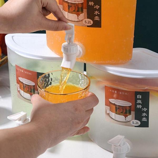 Multifunktionaler Getränkespender mit 3 Fächern, um 360 Grad drehbare Trennwand, Kaltwasserkessel mit Wasserhahn, Kühlschrank-Getränkebehälter, Wasserkrug-Set