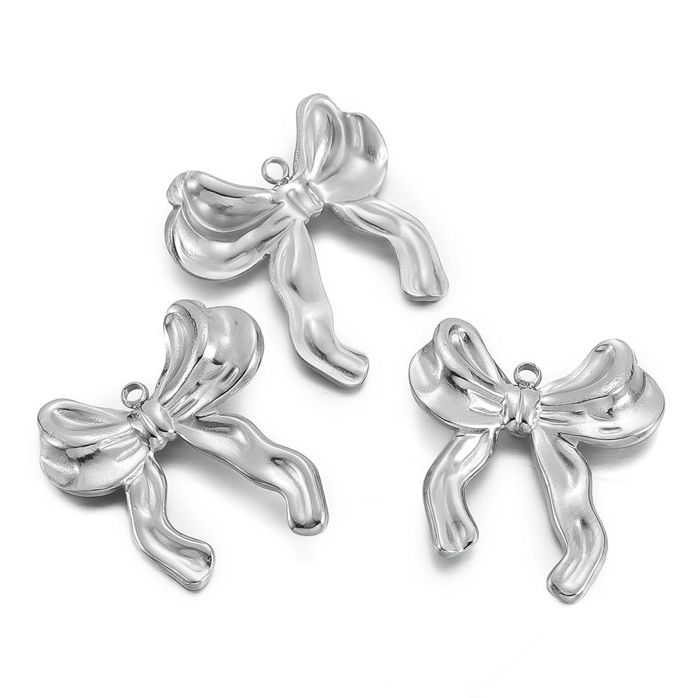 2pcs/Lot Multiple Styles Stainless Steel Bow Shape Charm Pendants for Earrings Necklace Pendant DIY Jewelry Making Accessories