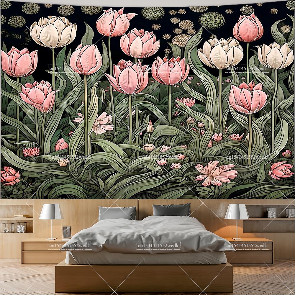 Wildflowers Tapestry Wall Hanging Garden Floral Botanical Tapestries Room Deocr Red Poppies Scenery Photography Background Cloth