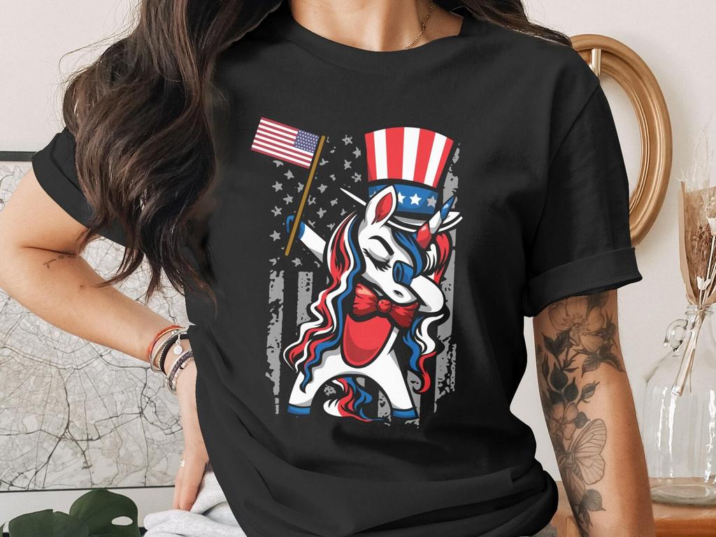 Patriotic Unicorn T-Shirt, American Flag Fourth of July Shirt, USA Stars Stripes Unicorn Tee, Independence Day Gift