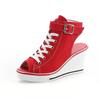 Fashion New Spring Summer Women's High Wedge Canvas Fish Mouth Shoes Korean Version of The Slope Open Toe Hollow Lace Up Canvas Shoes