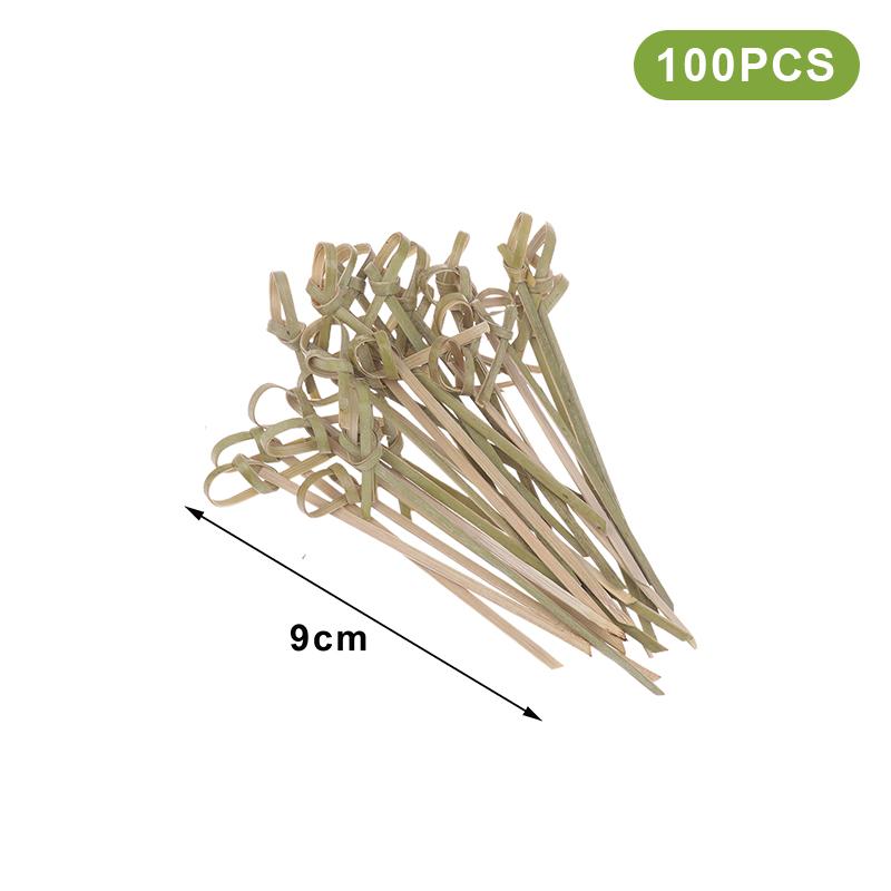 100Pcs Bamboo Skewers Barbeque Bar Tool Kitchen Cocktail Picks Disposable Bamboo Knot Skewers Fruit Forks Stick For Home Party