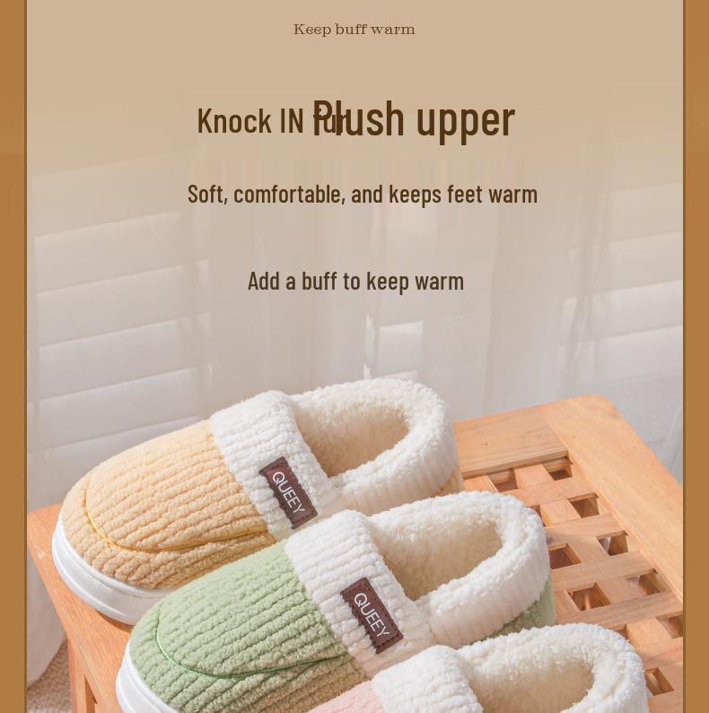 Thick-Soled Men's and Women's Fuzzy Indoor-Outdoor Slippers Warm Cotton Velvet Heeled Footwear