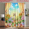 2D flat printing 2pcs Window Treatment Curtains Cute Cat Flower Balcony Digital Printed Polyester Drapes Festive Wall Decor for