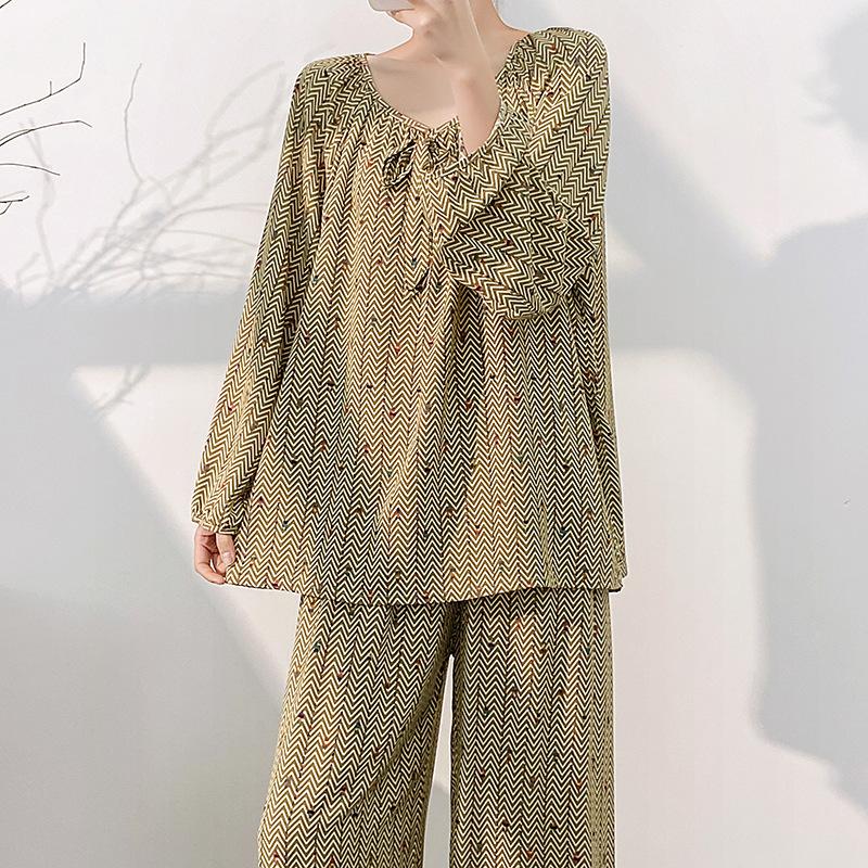 Cotton silk pajamas women's spring summer thin long-sleeved trousers floral round neck cotton pullover breathable loungewear set autumn