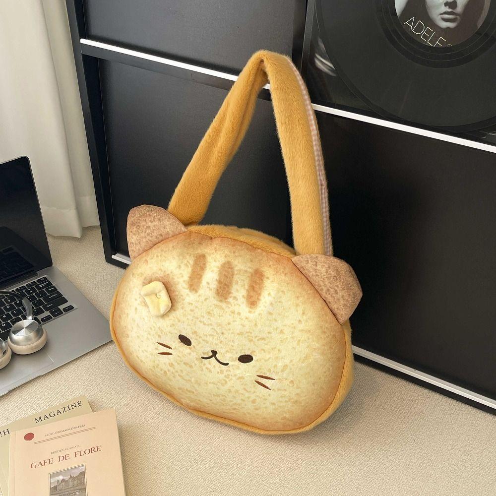 Harajuku Cartoon Toast Tote Bag Yellow Crossbody Bag Casual Butter Cat Shoulder Bag  Girls