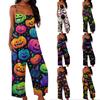 Women Halloween Printed Jumpsuit Casual Loose Fit Sleeveless Wide Leg Romper with Adjustable Straps for Everyday Wear