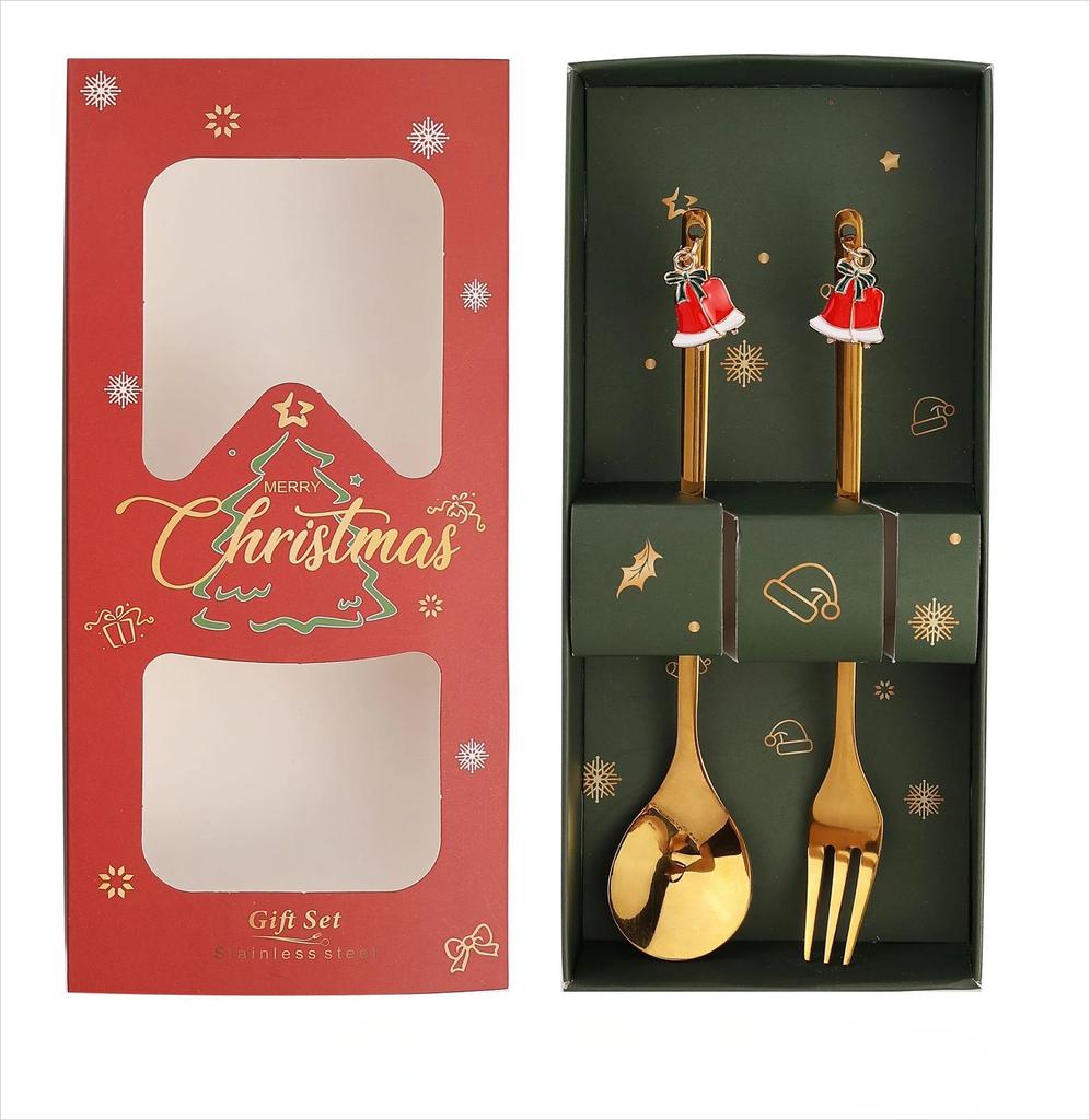Christmas Spoon SetCute Father Christmas Doll Dessert Cutlery Two Sets for HolidayParty Home Kitchen Children Gift Cutlery Decor