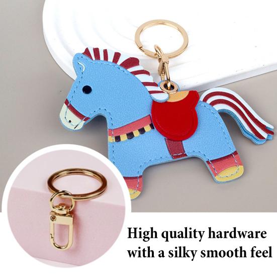 Keychain Pendant Cartoon Horse Shape Key Holder Imitation Leather Access Control Card Holder Bag Charm Decorative Keychain Accessory