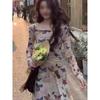 New temperament printed one-word shoulder dress casual irregular long skirt women's spring and autumn