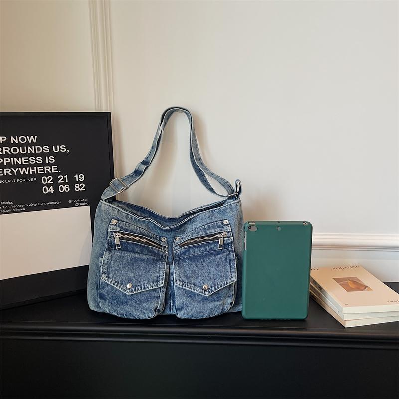 Vintage Large Capacity Denim Messenger Bag Women's Shoulder Crossbody Bag