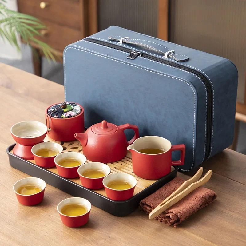 

Red Ceramic Tea Pot and Cup Set Exquisite Chinese Wedding Tea Set Handmade Beauty Filter Teapot Home Custom Tea Ceremony Gifts