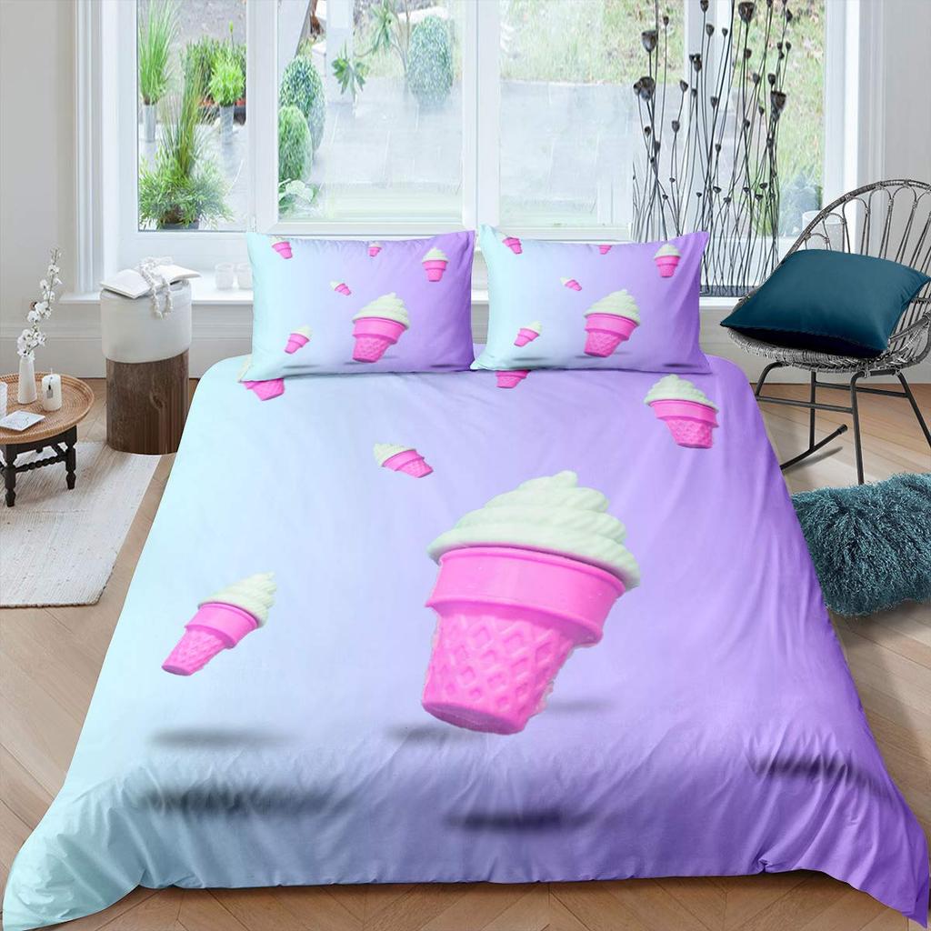 Zestaw Poszwy na Kołdrę z Lodami Kolorowy Kreskówkowy Babeczkowy Wiśniowy Cytrynowy Owocowy Zestaw Pościeli Styl Wakacyjny Letni Miękka Poszwa na Kołdrę