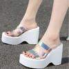 Neue Damen Keilabsatz High Heels Pantoletten Mode Peep Toe Plateau Sommer Pailletten Damen Pantoletten 2024 Lässige Slipper Schuhe Frau
