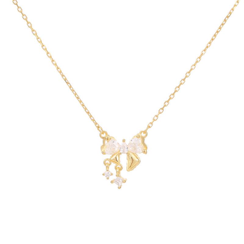Silver Bow Star Necklace: Sweet Clavicle Chain for Women - Perfect Girlfriend Gift, 2024 Trend.