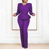 Autumn/Winter OL Ruffled V-Neck Top & Pants European-American Two-Piece Suit