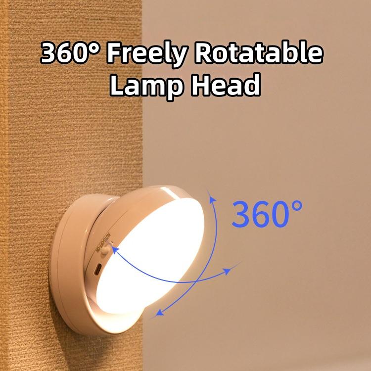 360° Rotatable Motion Sensor Night Light USB Rechargeable Compact LED Lamp for Bedroom Cabinet Closet Stairs Corridor