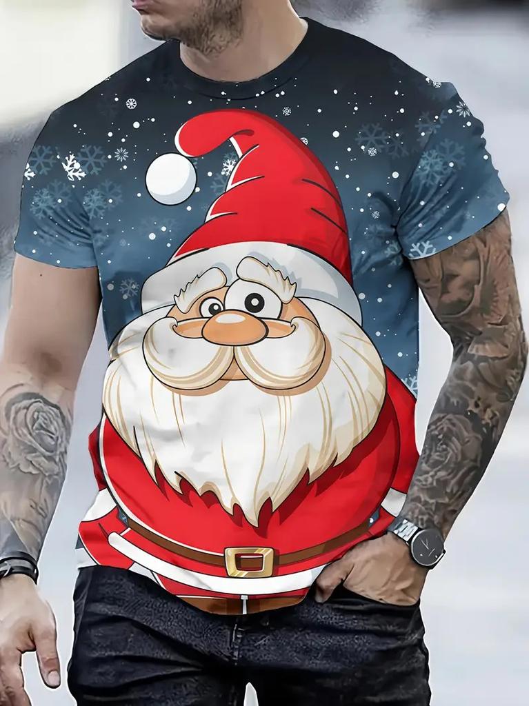 Christmas Santa Claus 3D Print T Shirt for Men Casual Short Sleeve Tee Shirts Fashion O-Neck Top New Year Gift Oversized T-Shirt