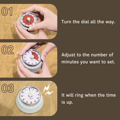 Dretec Dial Timer, Analog Timer, Kitchen, Retro, Cute, Study, Cooking, Loud Volume, Magnetic, Auto Shut-Off, Up to 60 Minutes, Red