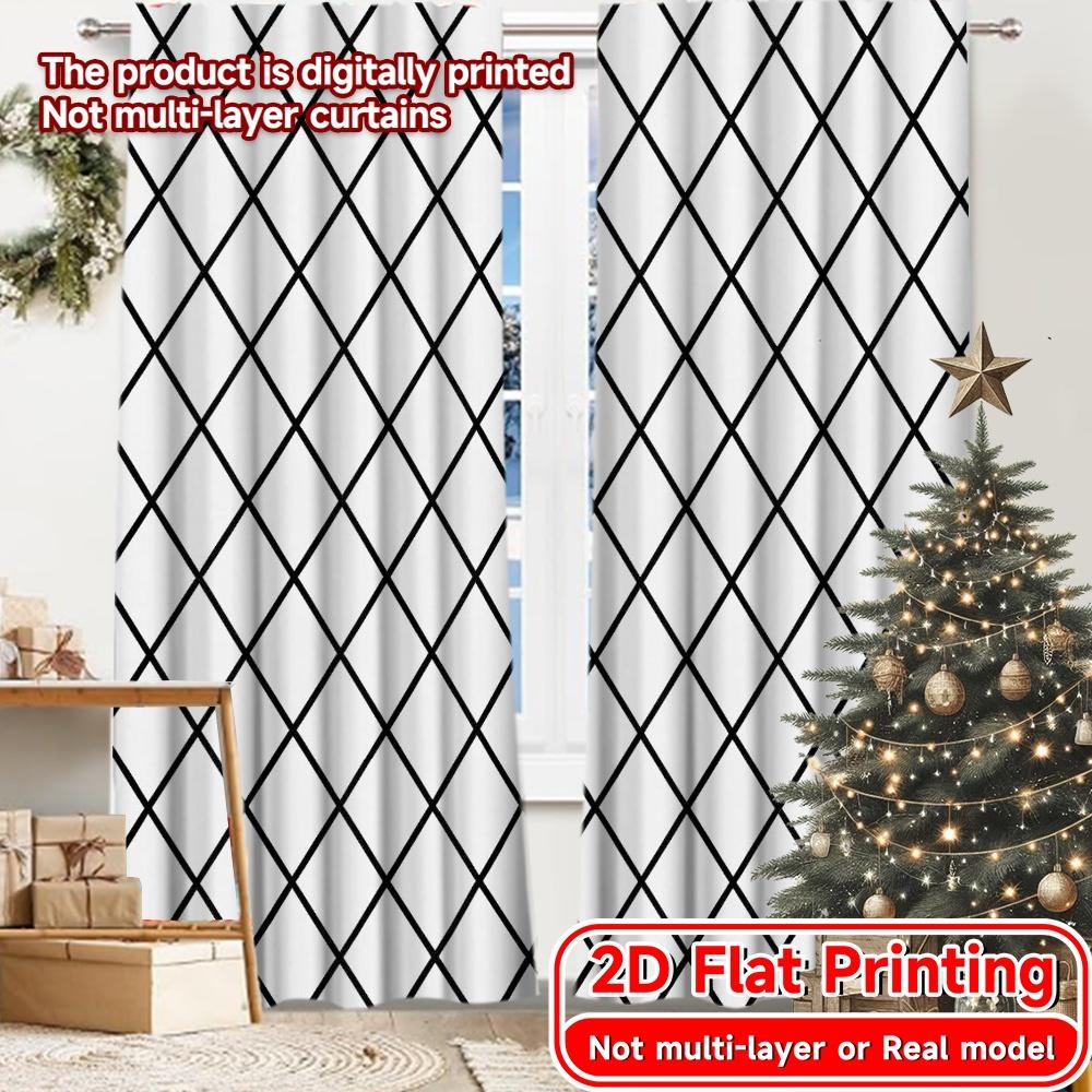 

2pcs, 2D FLAT PRINTING Curtains (Without Rod) Diamond Grid Curtain Christmas holiday curtains Versatile Fabric Curtains Thermal 52.50 × 116.00 cm 2 pcs