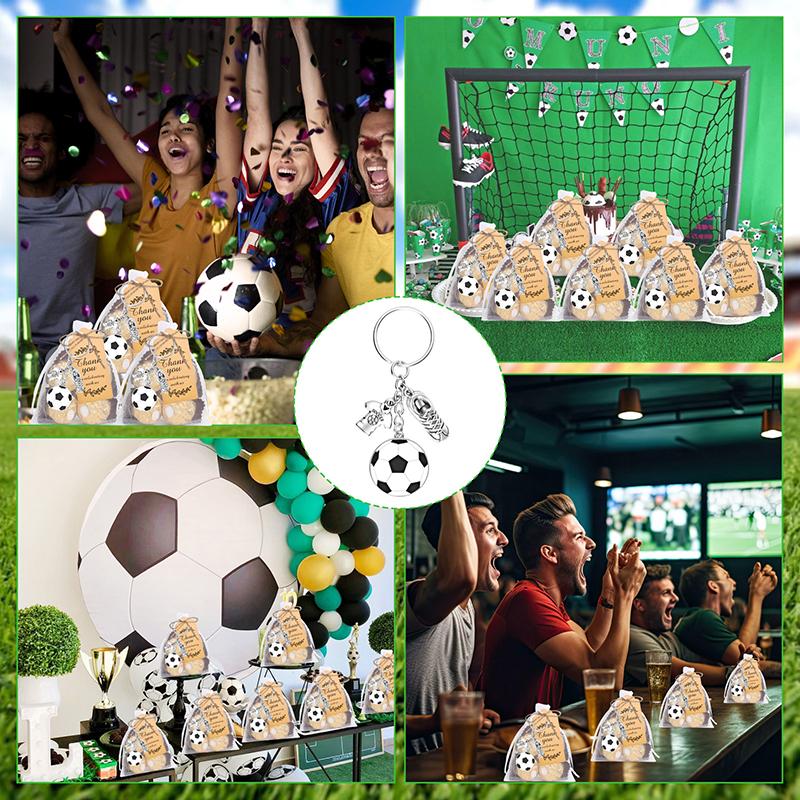 10 Sets Fußball Partygeschenke, DIY Schuhe Fußball Schlüsselanhänger Set enthält Fußball Schlüsselanhänger Organzabeutel und Danke Kraftanhänger