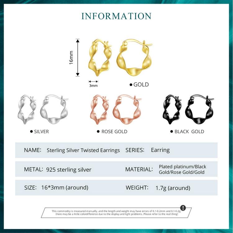 Bisaer 925 Sterling Silver High Gloss Twisted Stud Earrings For Women Lovely Girl Birthday Gift Holiday Party Jewelry