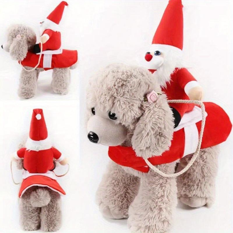 Süßer Weihnachtsmann auf Rentier Hundekostüm Warm Hund Haustier Weihnachten Verwandlungsmantel Schal Niedlicher Weihnachtsmann auf Rentier Hund